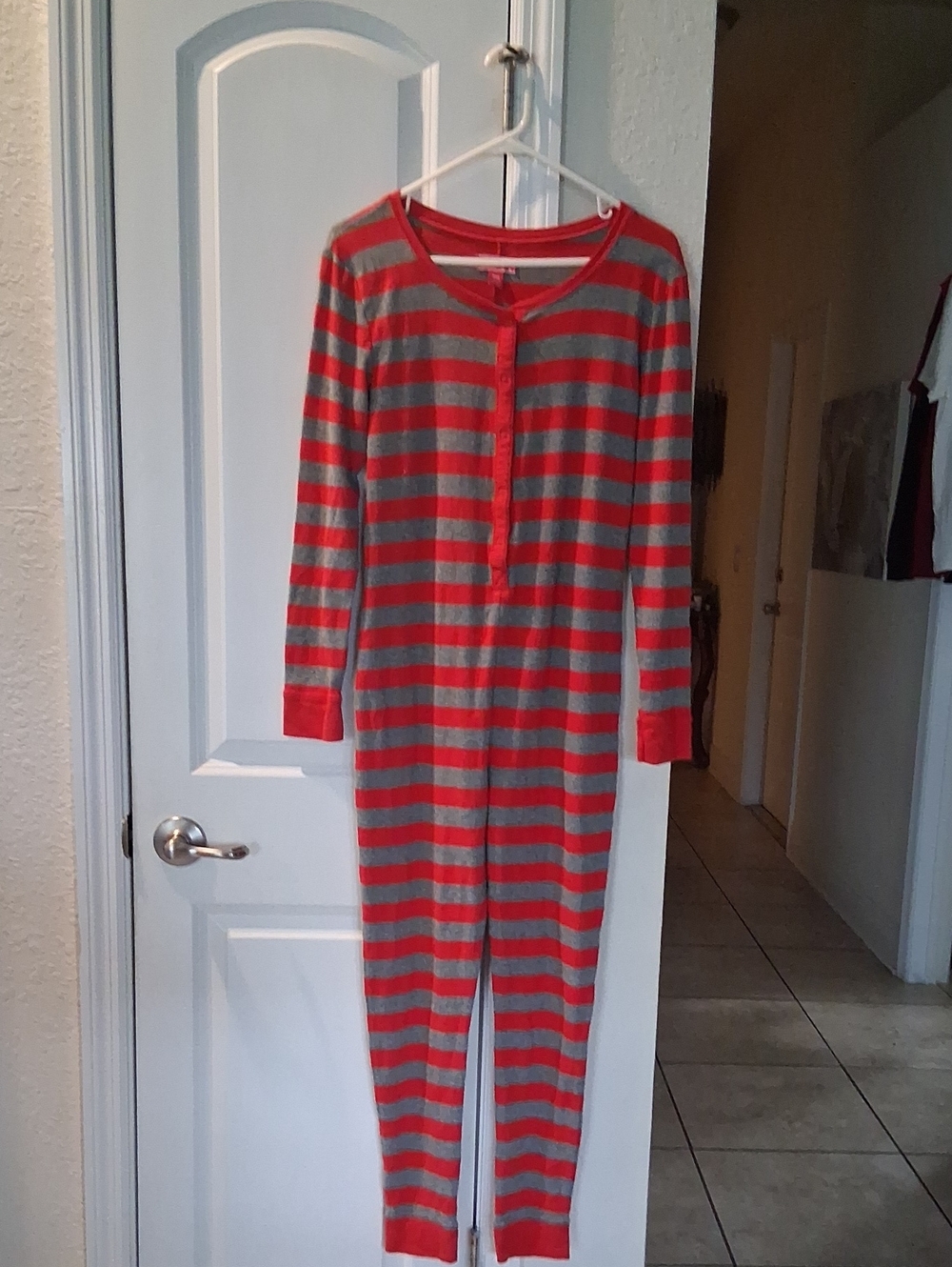 Kids Striped Red and Gray One-Piece Pajama